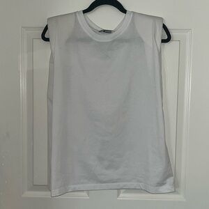 Zara White tank/tee with shoulder pads